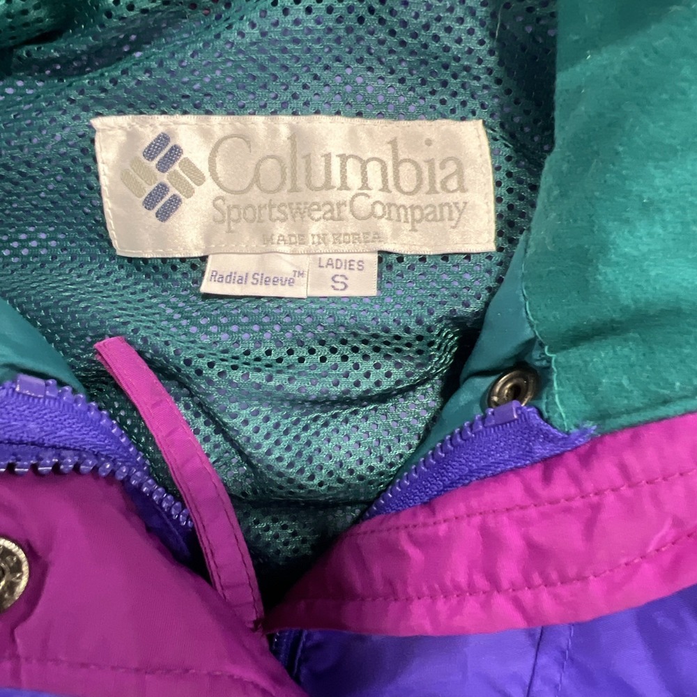 Vintage 90s Columbia Sportswear Colorblock Hooded Shell Jacket Women Small - Picture 2 of 10
